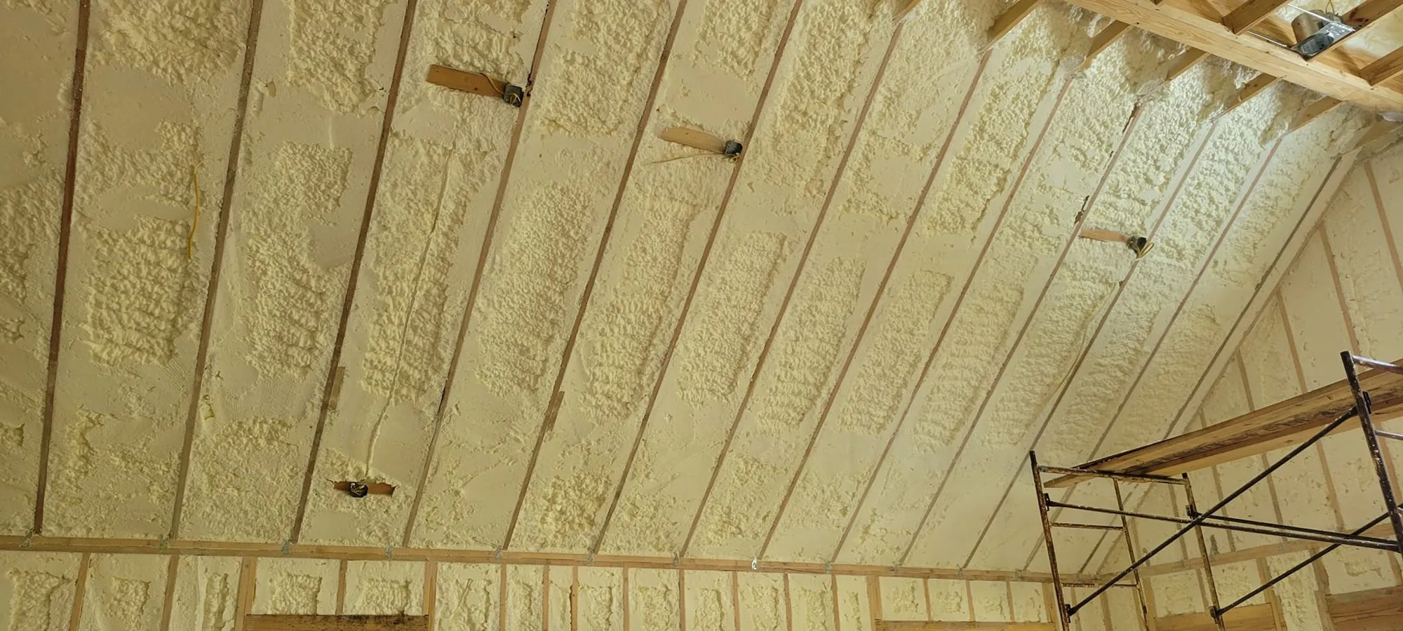 Fresh spray foam installed between framing